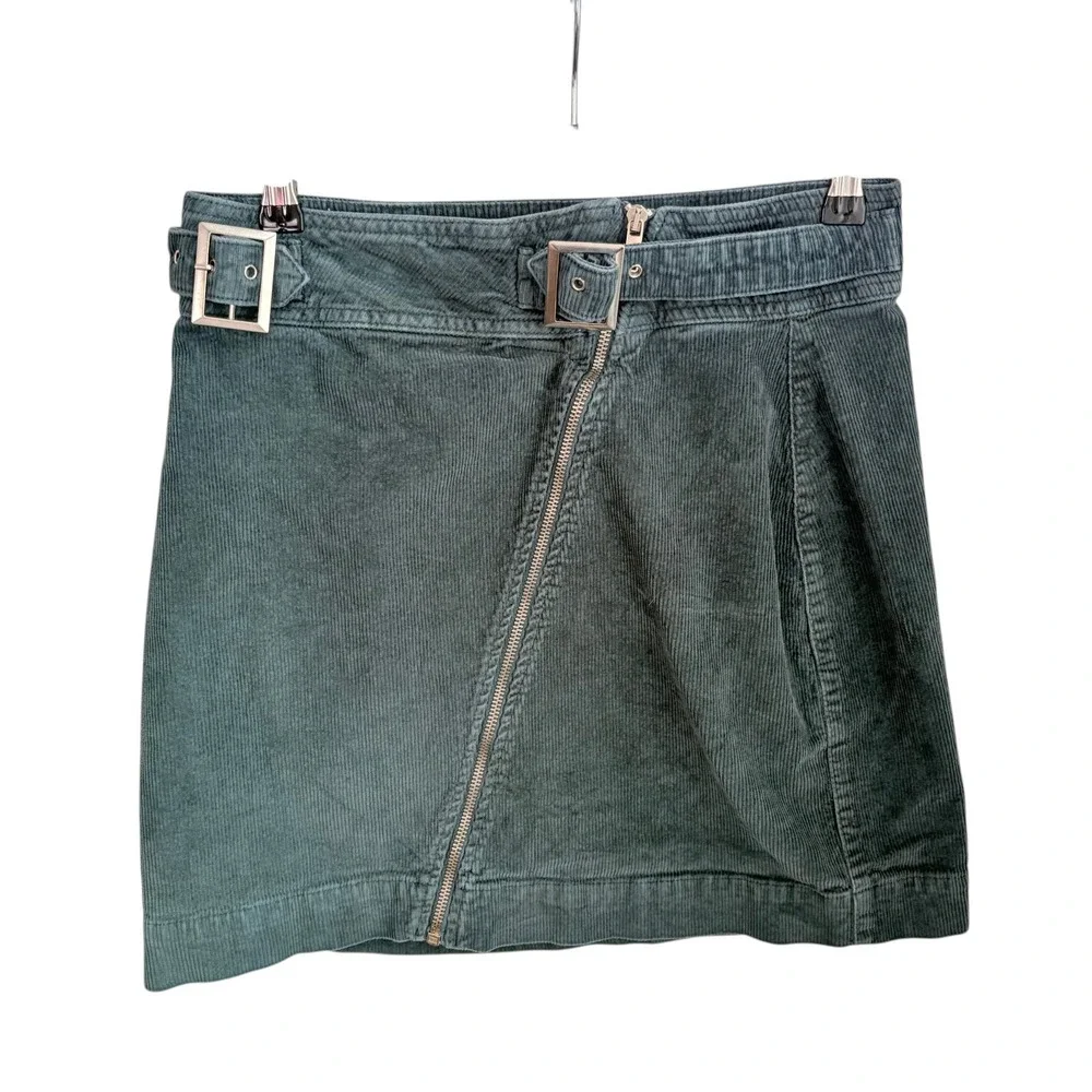 Urban Outfitters Corduroy Mini Skirt L Indie Teal Blue Asymmetrical Zip Buckle